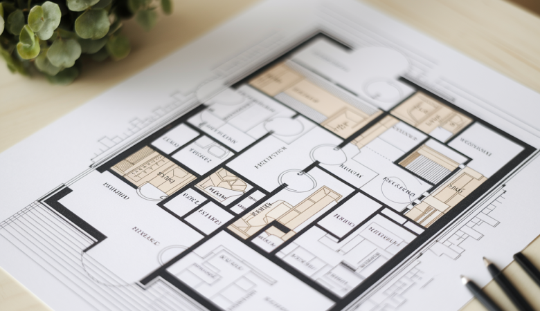 plan-architectural-maison-meubles-flou