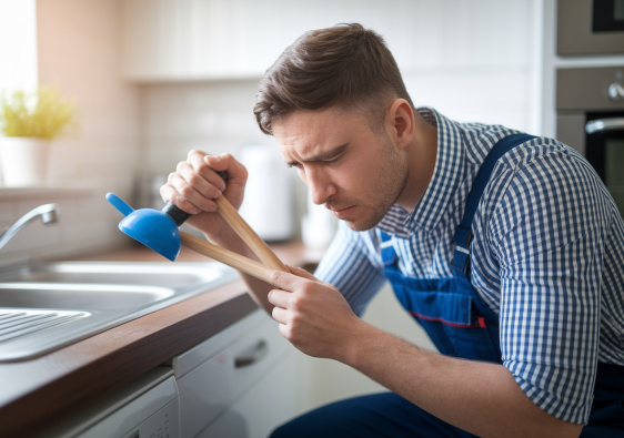 plombier-agenouille-evier-ventouse-cuisine